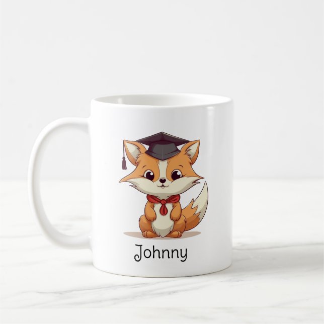 Cute Cartoon Fox Personalized Graduation Coffee Mug (Left)