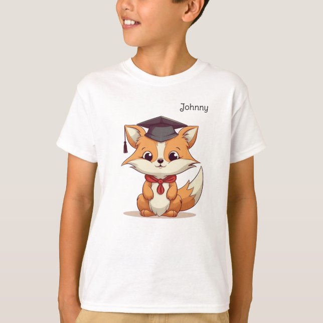 Cute Cartoon Fox Personalized Graduation T-Shirt (Front)
