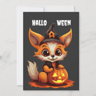 Cute cartoon Fox with Halloween pumpkin Invitation