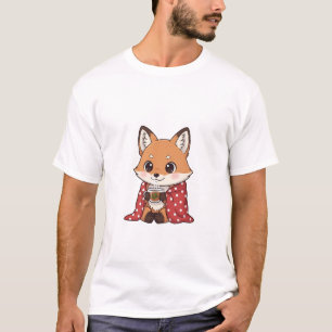 Cute Cartoon Fox Wrapped in Red Polka Dot Blanket T-Shirt