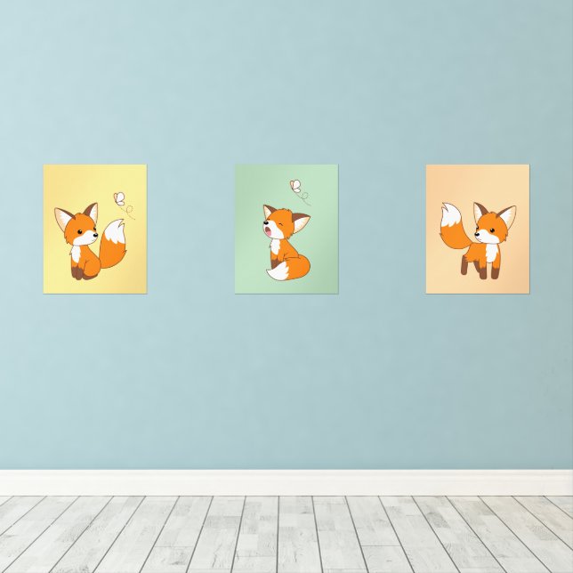 Cute Cartoon Foxes (Wood Floor)