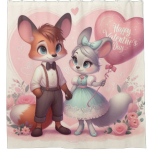 Cute cartoon foxes Valentine's day