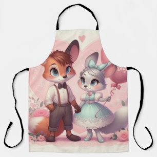 Cute cartoon foxes Valentine's day Apron