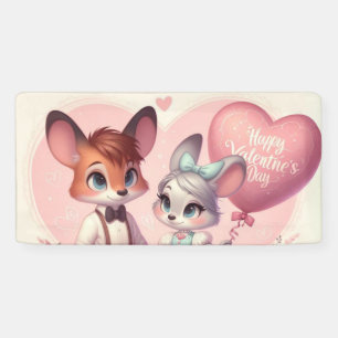 Cute cartoon foxes Valentine's day Banner