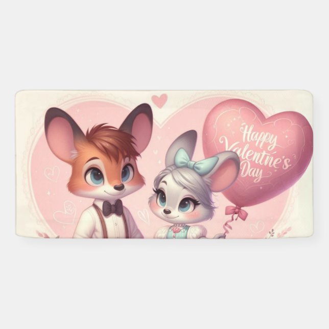 Cute cartoon foxes Valentine's day Banner (Horizontal)