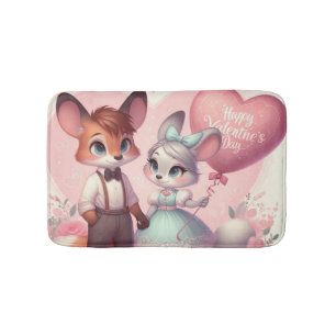 Cute cartoon foxes Valentine's day Bath Mat
