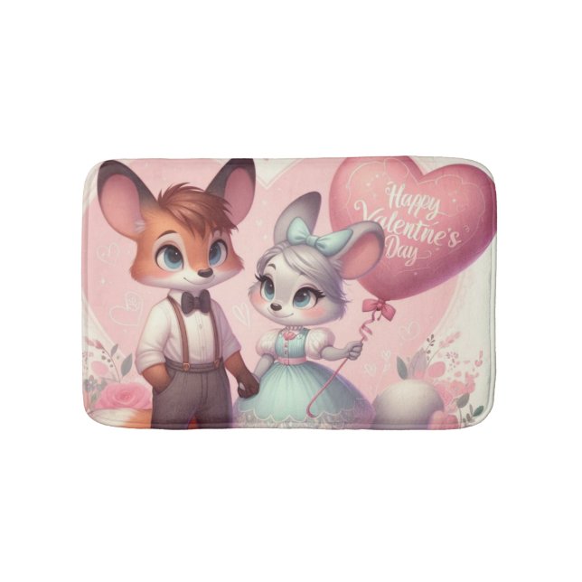 Cute cartoon foxes Valentine's day Bath Mat (Front)