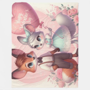Cute cartoon foxes Valentine's day Fleece Blanket