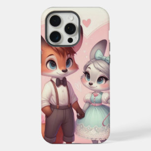 Cute cartoon foxes Valentine's day iPhone 15 Pro Max Case