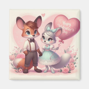Cute cartoon foxes Valentine's day Magnet