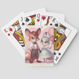 Cute cartoon foxes Valentine's day Playing Cards