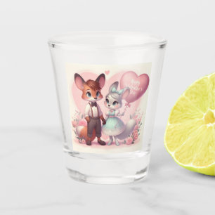 Cute cartoon foxes Valentine's day Shot Glass