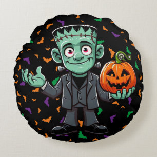 Cute, cartoon Frankenstein's monster Round Pillow