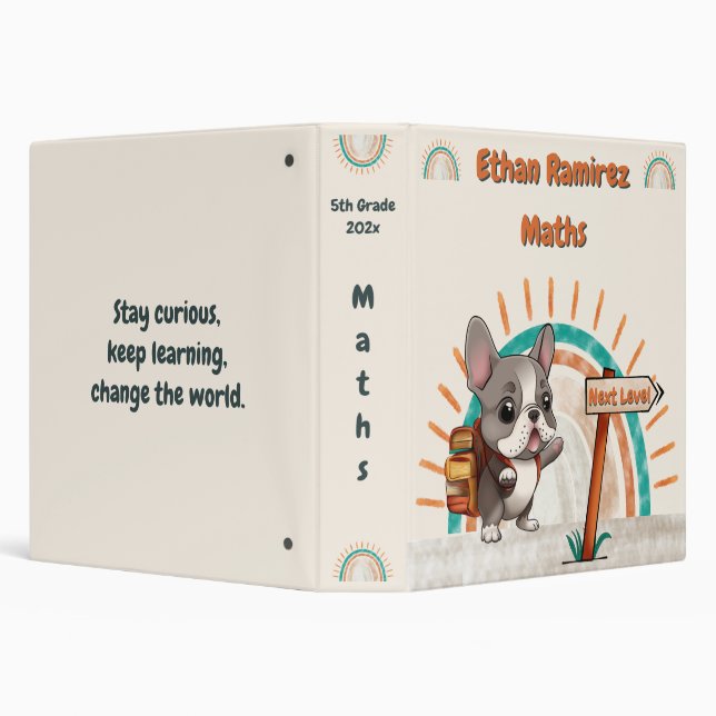 Cute Cartoon French Bulldog Back to School Binder (Background)