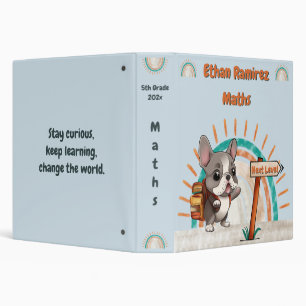 Cute Cartoon French Bulldog Back to School rainbow Binder