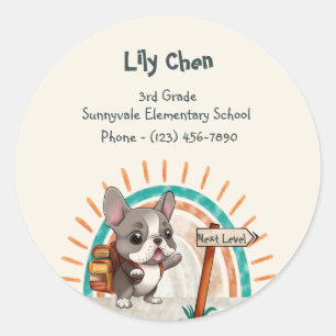 Cute Cartoon French Bulldog Back to School student Classic Round Sticker