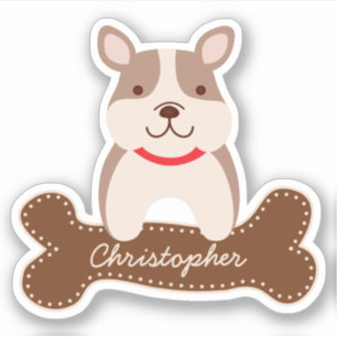 Cute Cartoon French Bulldog Puppy Dog Bone Name