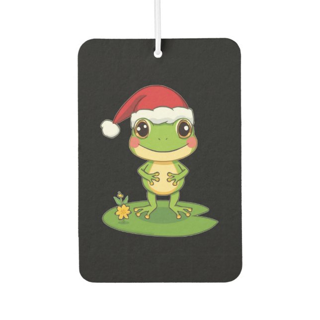 Cute Cartoon Frog Character Wearing a Santa Hat on Air Freshener (Front)
