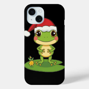 Cute Cartoon Frog Character Wearing a Santa Hat on iPhone 15 Case