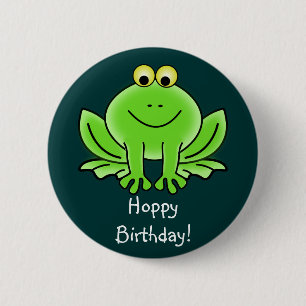 Cute Cartoon Frog Hoppy Birthday Funny Greeting 2 Inch Round Button