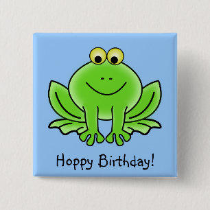 Cute Cartoon Frog Hoppy Birthday Funny Greeting 2 Inch Square Button