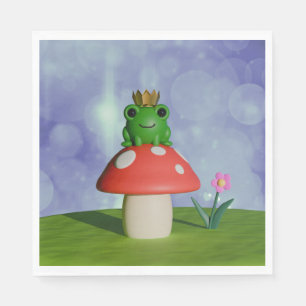 Cute Cartoon Frog Wearing a Crown on a Mushroom Napkin