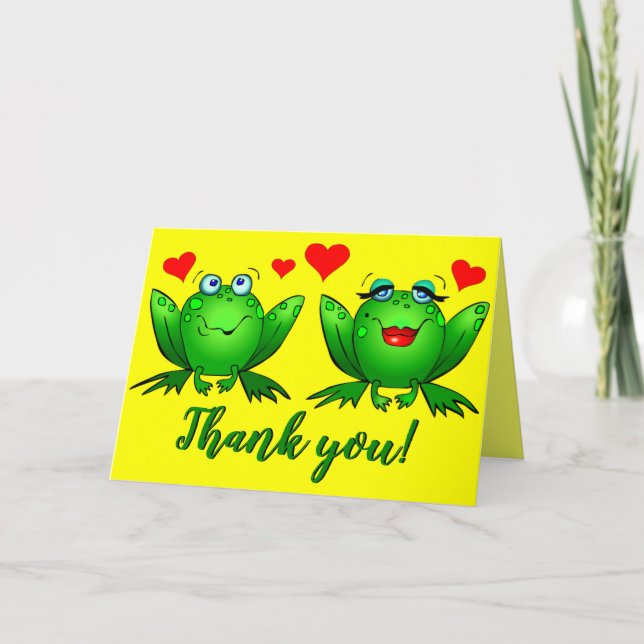 Cute Cartoon Frogs Hearts Cheerful Colourful Card (Front)