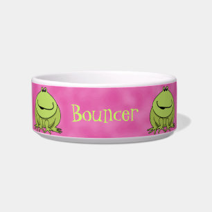 Cute Cartoon Frogs Pink Personalized Pet Bowl