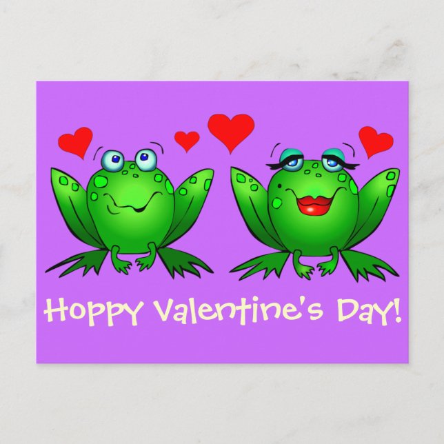 Cute Cartoon Frogs Postcard Hoppy Valentines Day (Front)