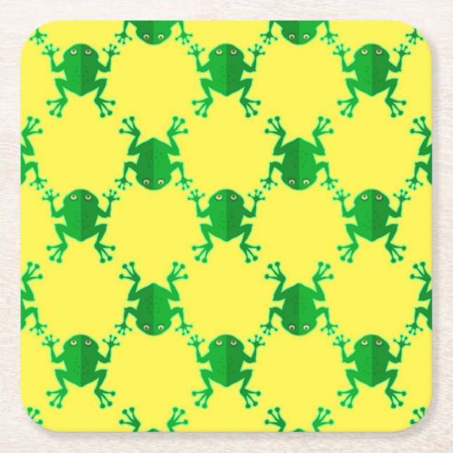 Cute Cartoon Frogs Square Paper Coaster (Front)