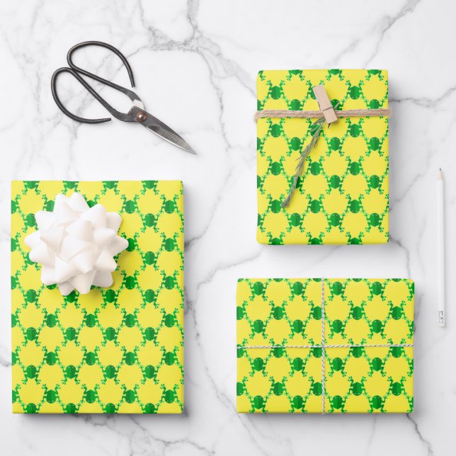 Cute Cartoon Frogs Wrapping Paper Sheet (Front)