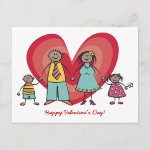 Cute Cartoon Fun Happy Family Love Heart Valentine Holiday Postcard