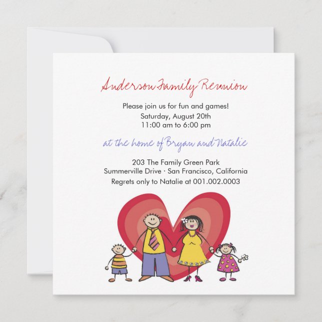 Cute Cartoon Fun Happy Family Reunion Party Invite (Front)