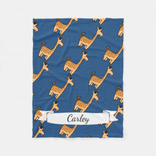 Cute Cartoon Funny Giraffe & Name in Script Fleece Blanket