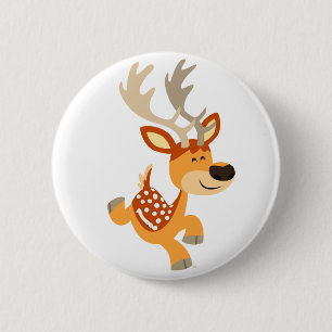 Cute Cartoon Gamboling Fallow Deer Button Badge