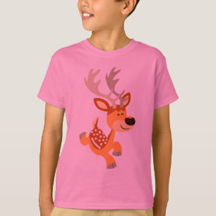 Cute Cartoon Gamboling Fallow Deer Kids T-Shirt