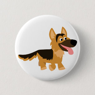 Cute Cartoon German Shepherd Dog Button Badge