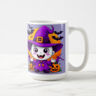 Cute Cartoon Ghost In Witch Hat Halloween Gift  Coffee Mug