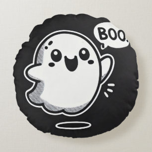 Cute Cartoon Ghost Saying Boo Round Pillow