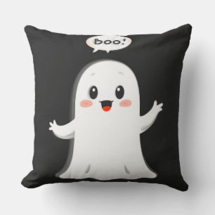 Cute Cartoon Ghost Saying Boo Throw Pillow