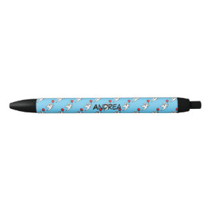 Cute Cartoon Ghost with Red Balloon Add Name Black Ink Pen