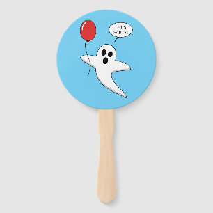 Cute Cartoon Ghost with Red Balloon Hand Fan