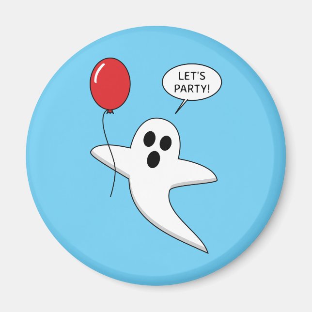 Cute Cartoon Ghost with Red Balloon Magnet (Front)