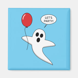Cute Cartoon Ghost with Red Balloon Magnet