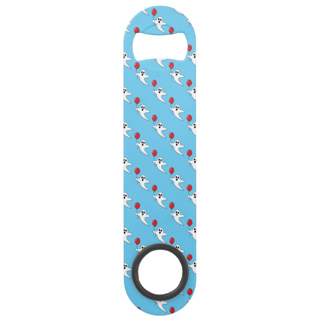 Cute Cartoon Ghost with Red Balloon Pattern Bar Key (Front)