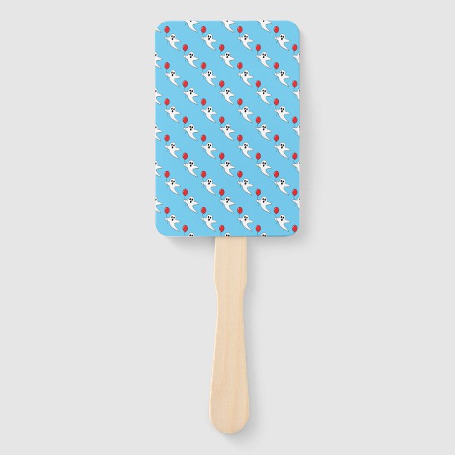Cute Cartoon Ghost with Red Balloon Pattern Hand Fan (Front)