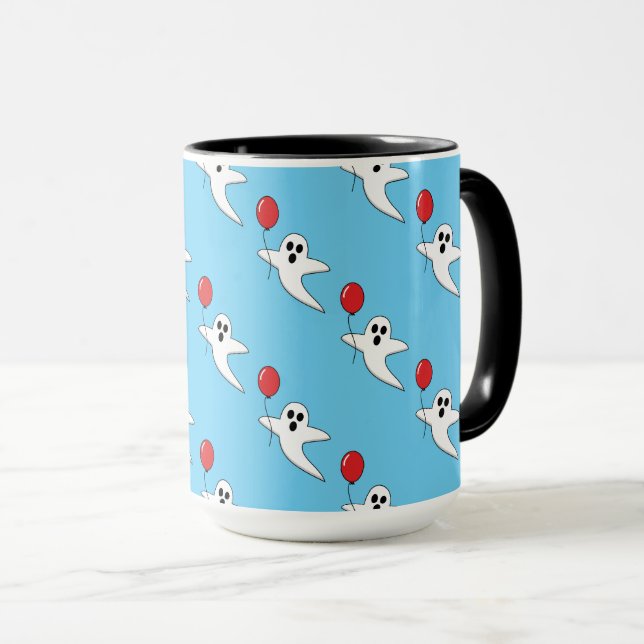 Cute Cartoon Ghost with Red Balloon Pattern Mug (Front Right)