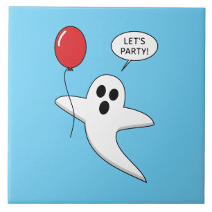 Cute Cartoon Ghost with Red Balloon Tile