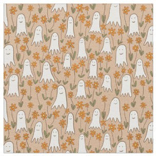 Cute Cartoon Ghosts in the Garden Halloween Fabric