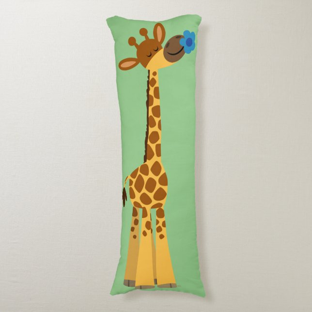 Cute Cartoon Giraffe and Flower Body Pillow (Front Vertical)